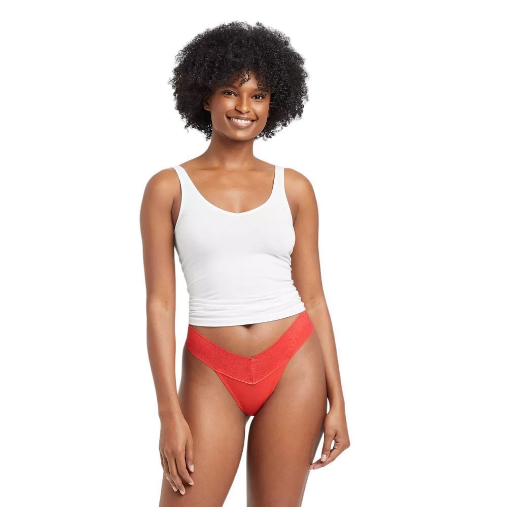 Women's Cotton Lace Trim Thong - Auden™ Size M